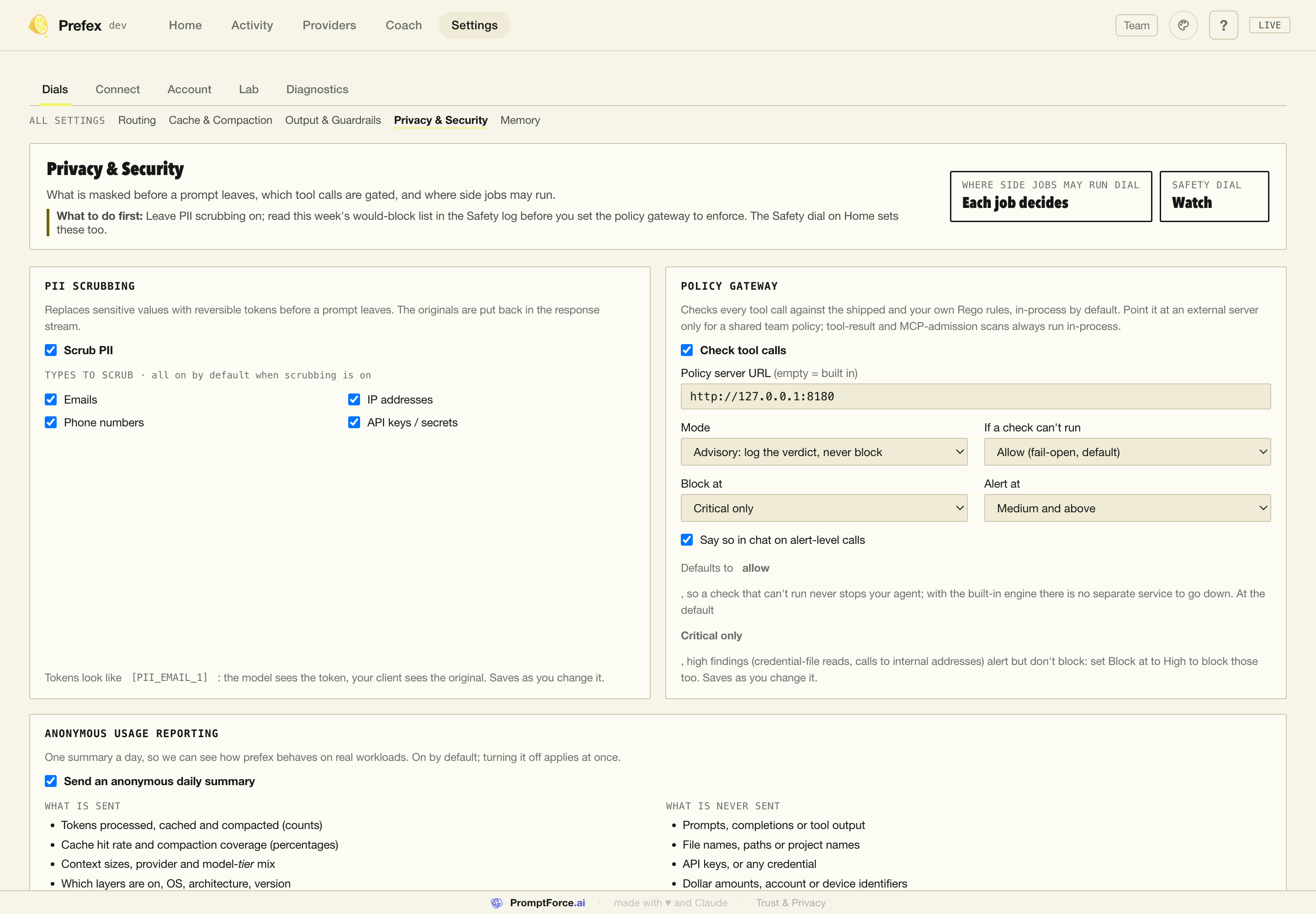 Settings, Privacy & Security tab