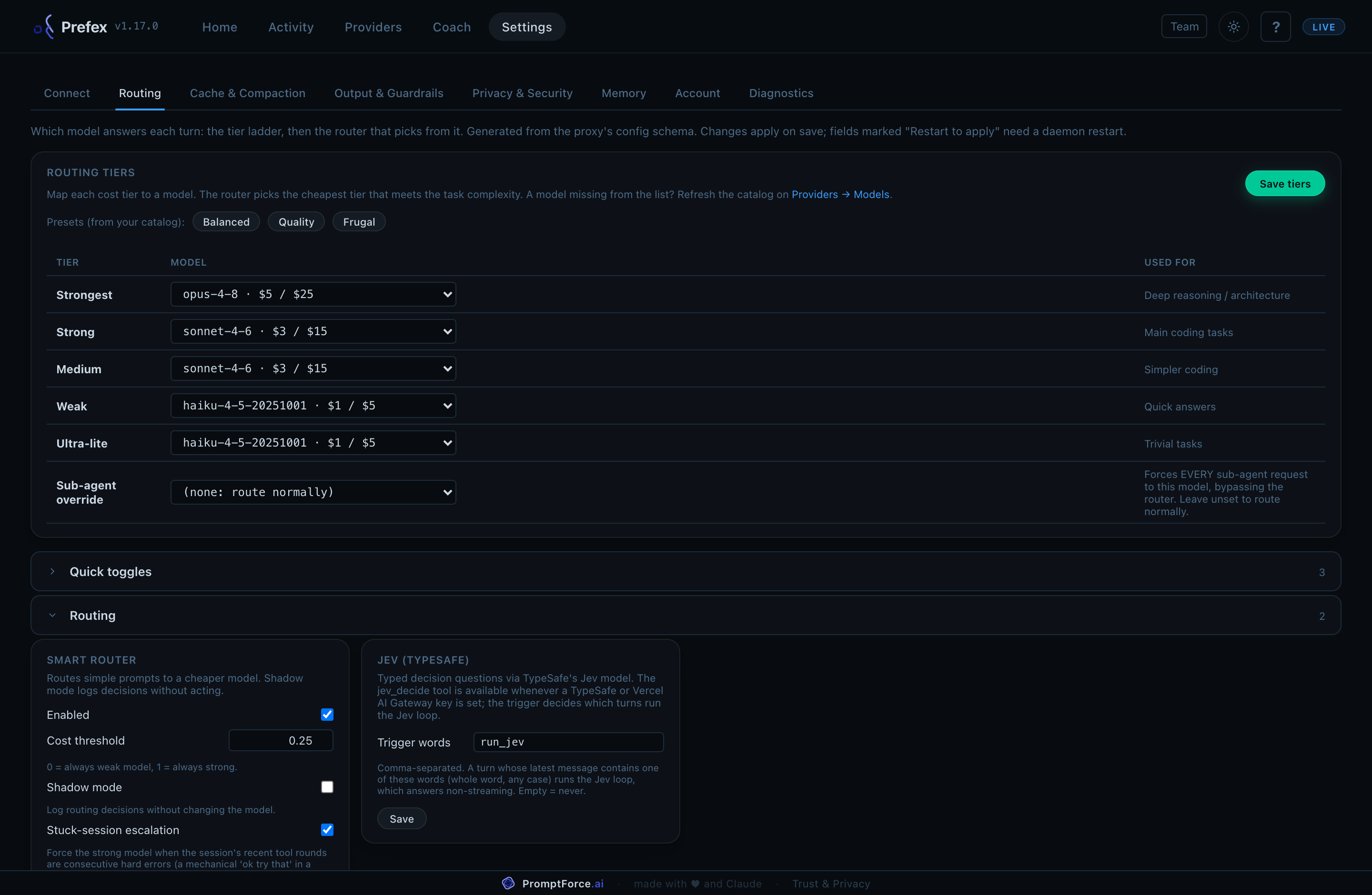 Settings, Routing: Smart Router